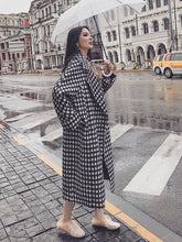 Aurohaya Plaid Wool Coat Women Long Lapel Pockets Oversized Elegant Casual Winter Outerwear